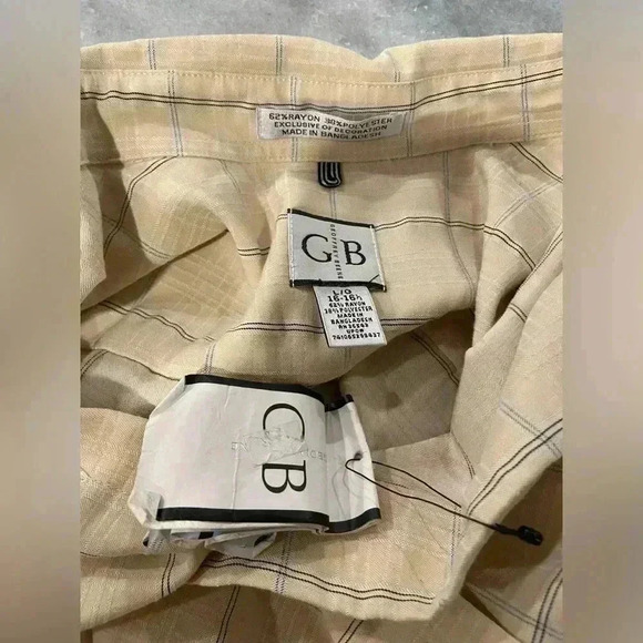 NWT Geoffrey Beene Men’s Beige Plaid Short Sleeve Collared Button Down Size 16 - Picture 12 of 12